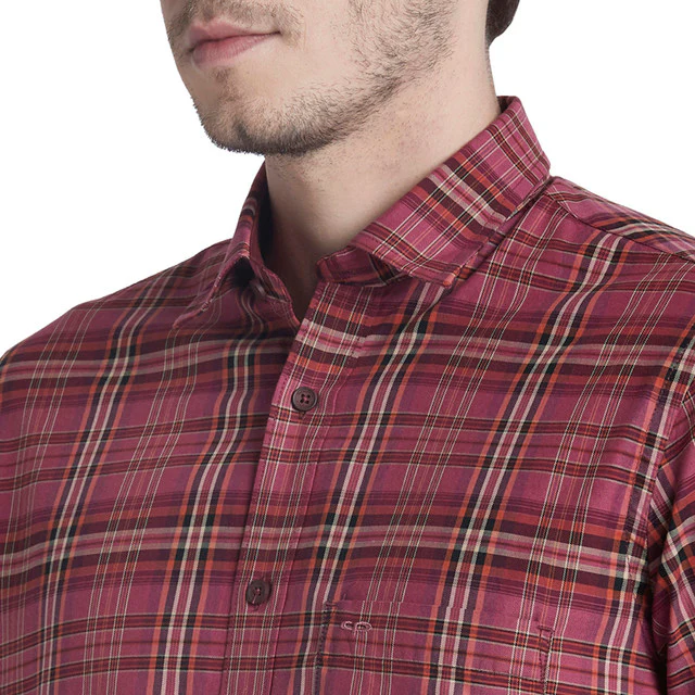 Colorplus Red Checks Tailored Fit Cotton Casual Shirt - Image 6