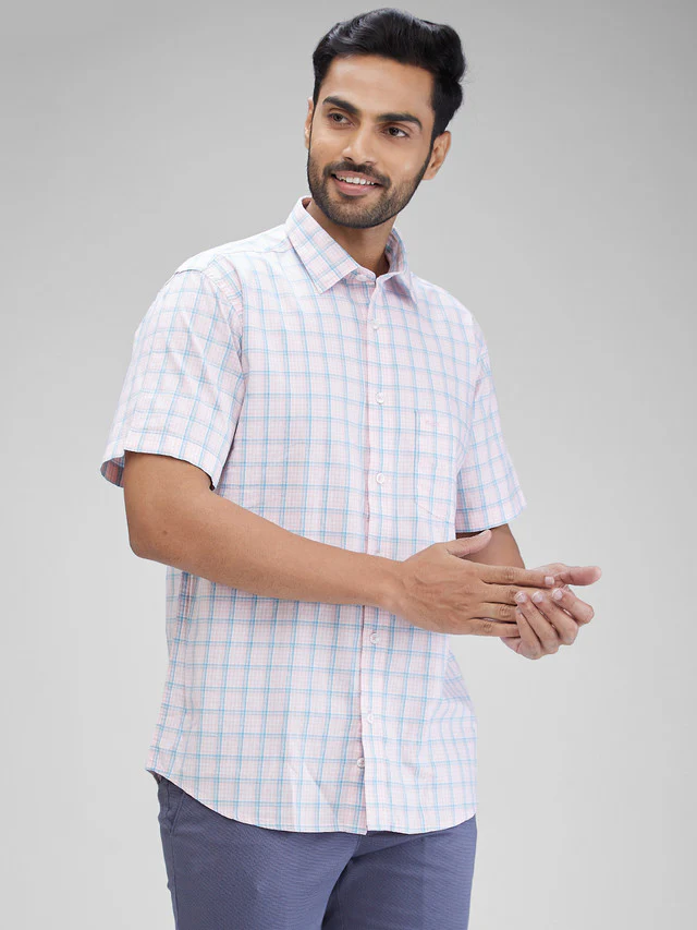 Colorplus Men Pink Checks Tailored Fit Cotton Casual Shirt - Image 2