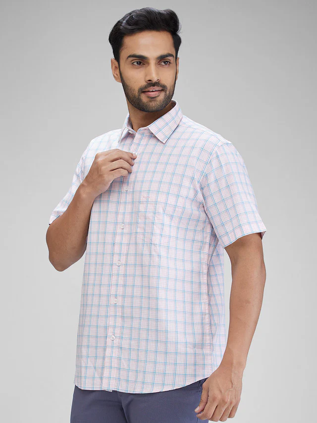 Colorplus Men Pink Checks Tailored Fit Cotton Casual Shirt - Image 3