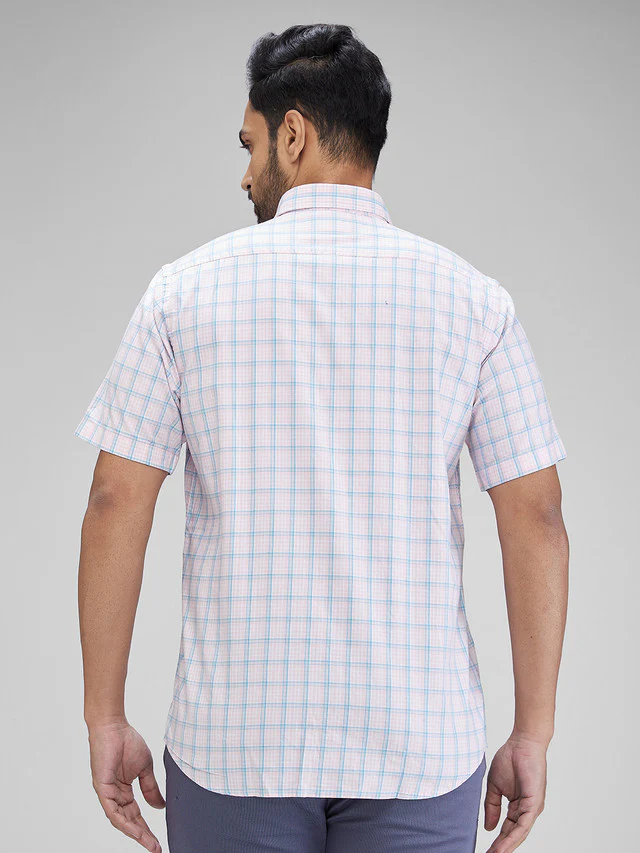 Colorplus Men Pink Checks Tailored Fit Cotton Casual Shirt - Image 5