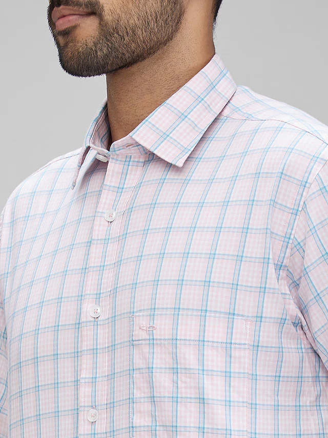 Colorplus Men Pink Checks Tailored Fit Cotton Casual Shirt - Image 7