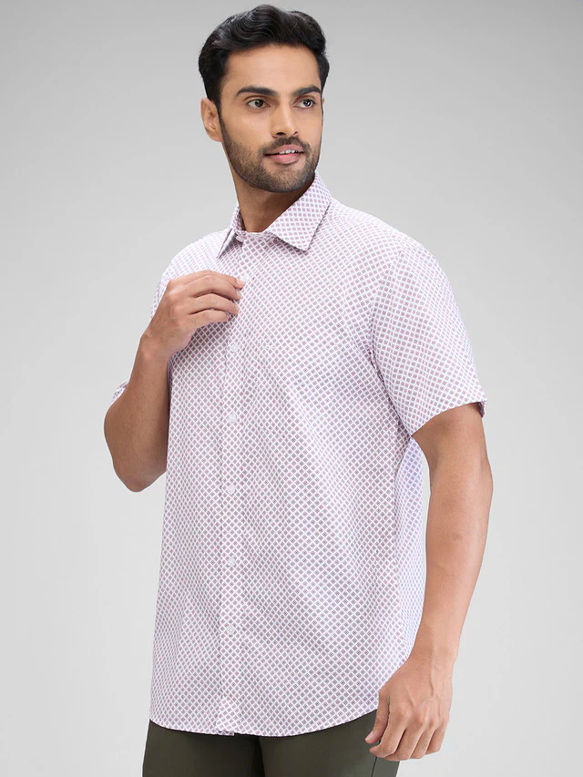 Colorplus Men White Printed Regular Fit Cotton Casual Shirt - Image 3