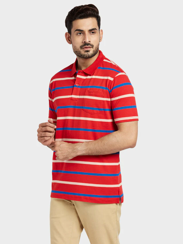 Colorplus Red Stripe Classic Fit Half Sleeve Cotton T-Shirt - Image 2