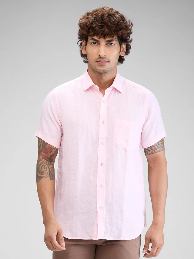 Colorplus Red Weft Chambray Regular Fit Linen Casual Shirt