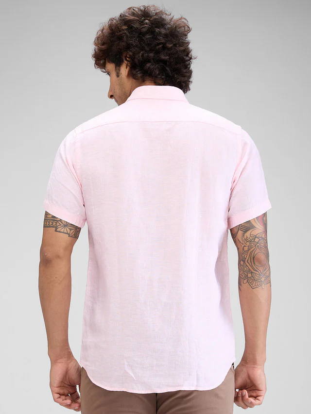 Colorplus Red Weft Chambray Regular Fit Linen Casual Shirt - Image 4