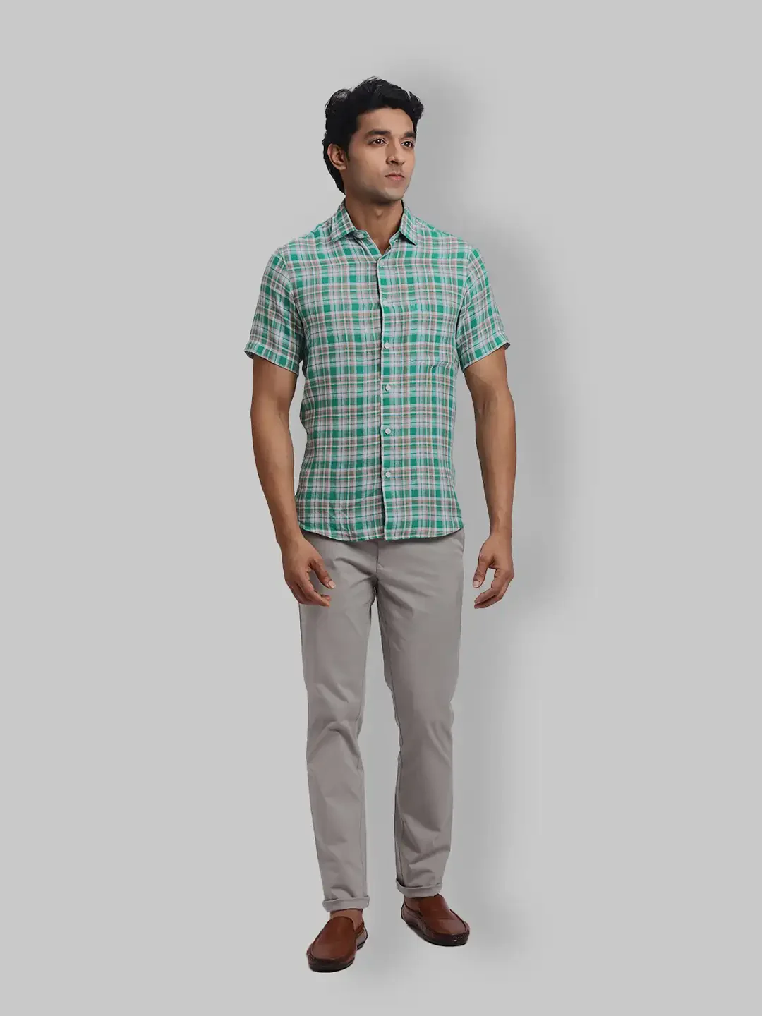 ColorPlus Regular Fit Checkered Dark Green Shirt - Image 5