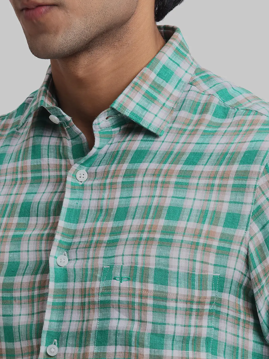 ColorPlus Regular Fit Checkered Dark Green Shirt - Image 6