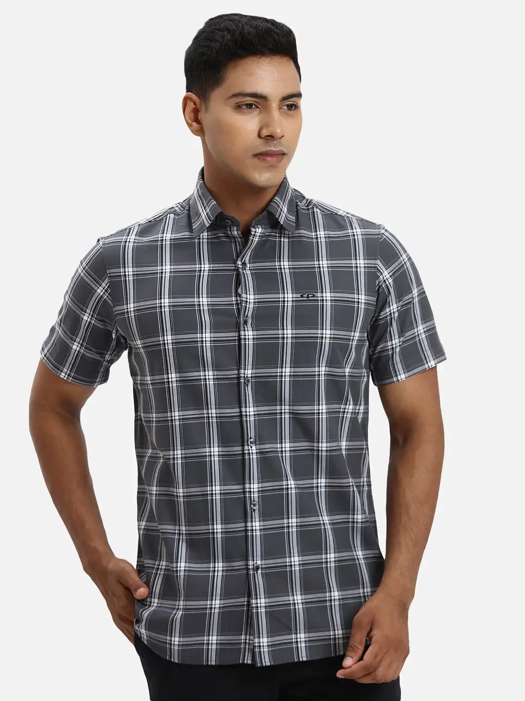 ColorPlus Regular Fit Checkered Dark Grey Shirt