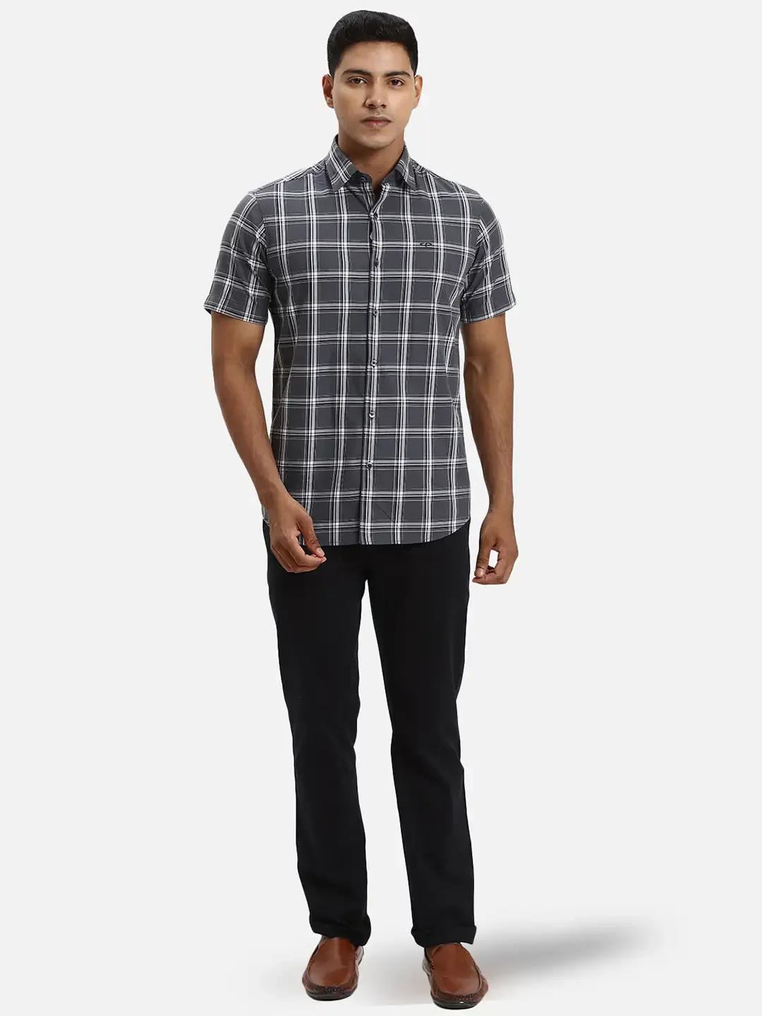 ColorPlus Regular Fit Checkered Dark Grey Shirt - Image 5
