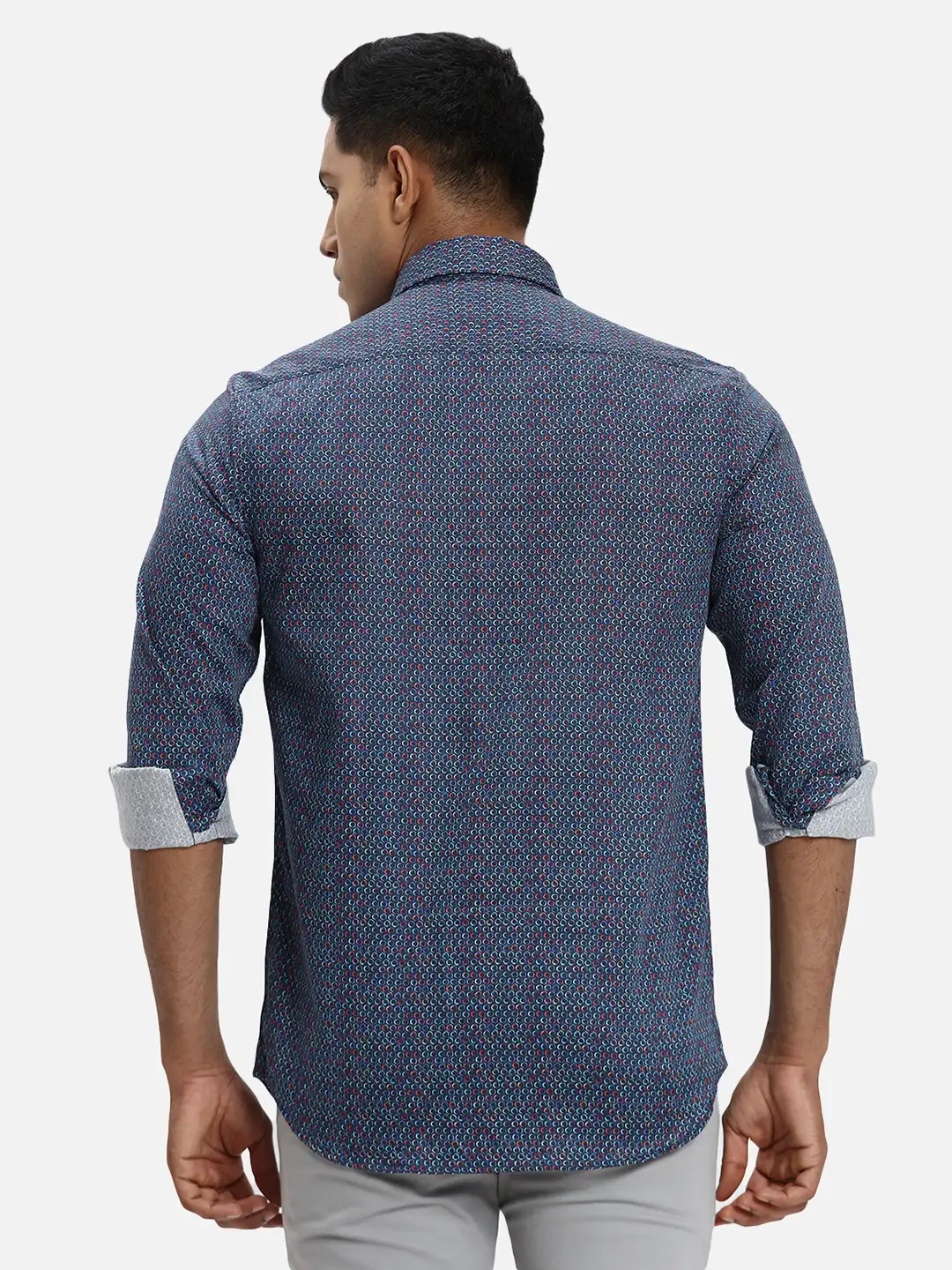 ColorPlus Regular Fit Printed Dark Blue Shirt - Image 4
