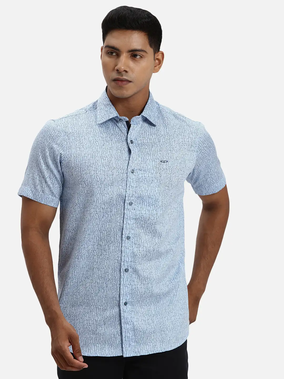 ColorPlus Regular Fit Printed Medium Blue Shirt