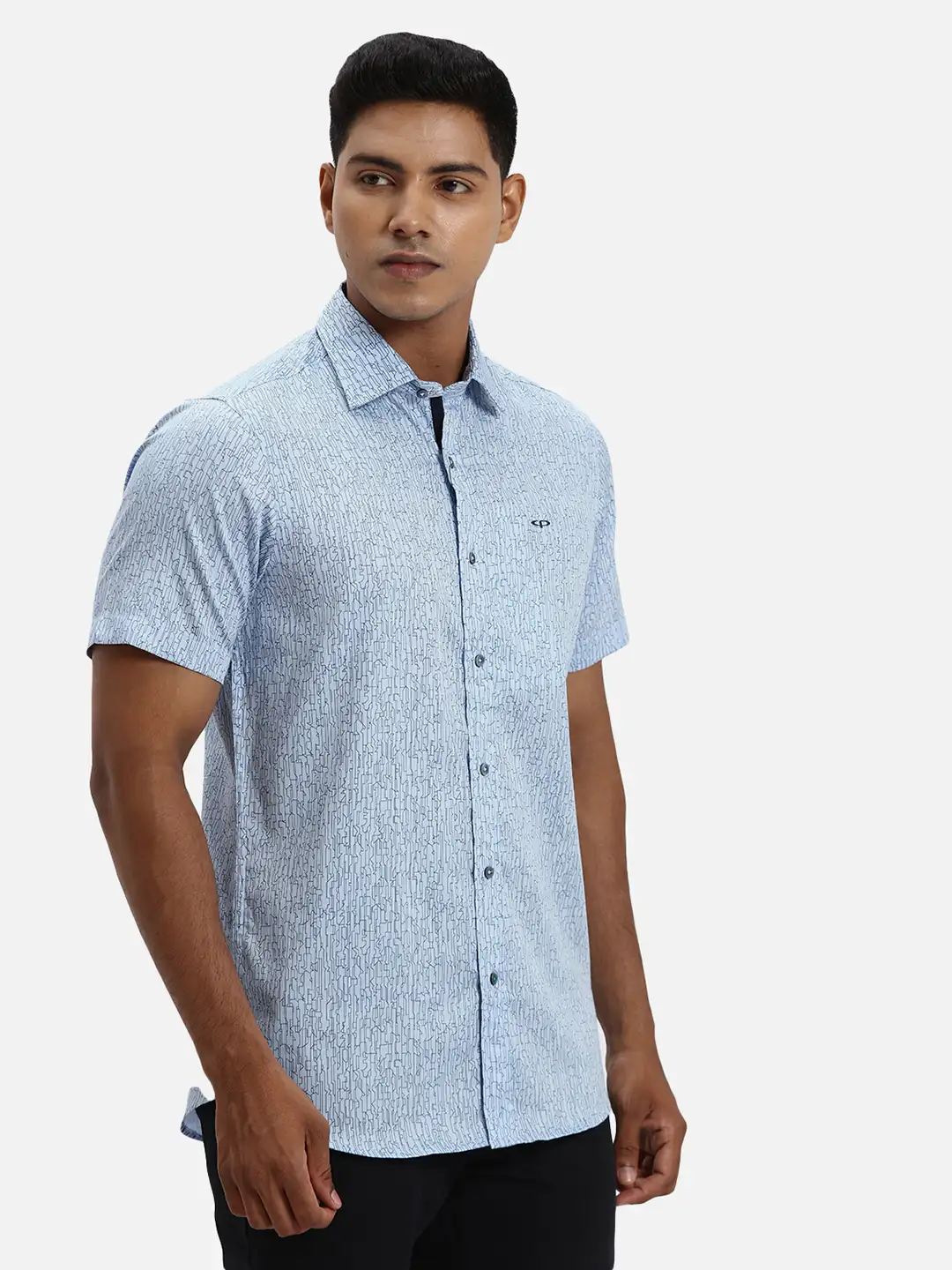 ColorPlus Regular Fit Printed Medium Blue Shirt - Image 2