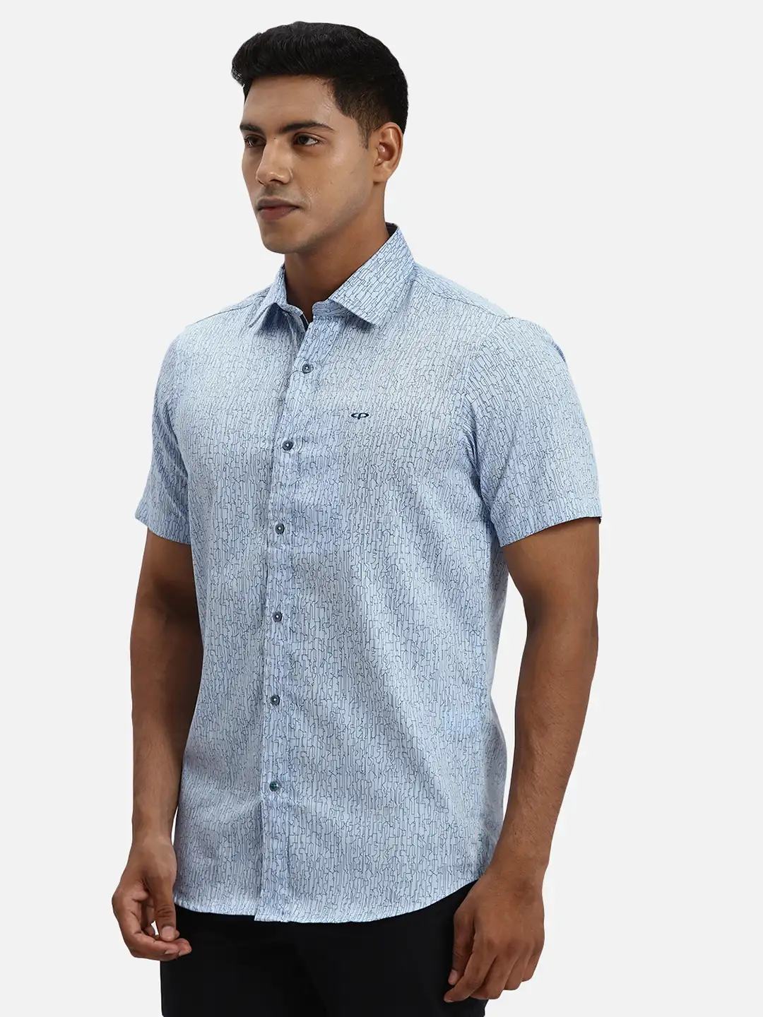 ColorPlus Regular Fit Printed Medium Blue Shirt - Image 3