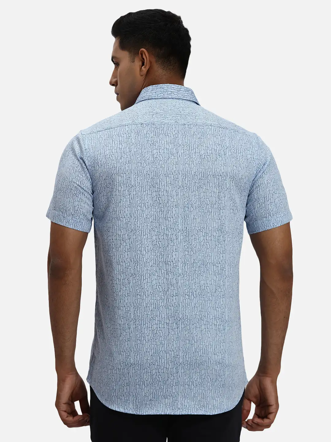 ColorPlus Regular Fit Printed Medium Blue Shirt - Image 4