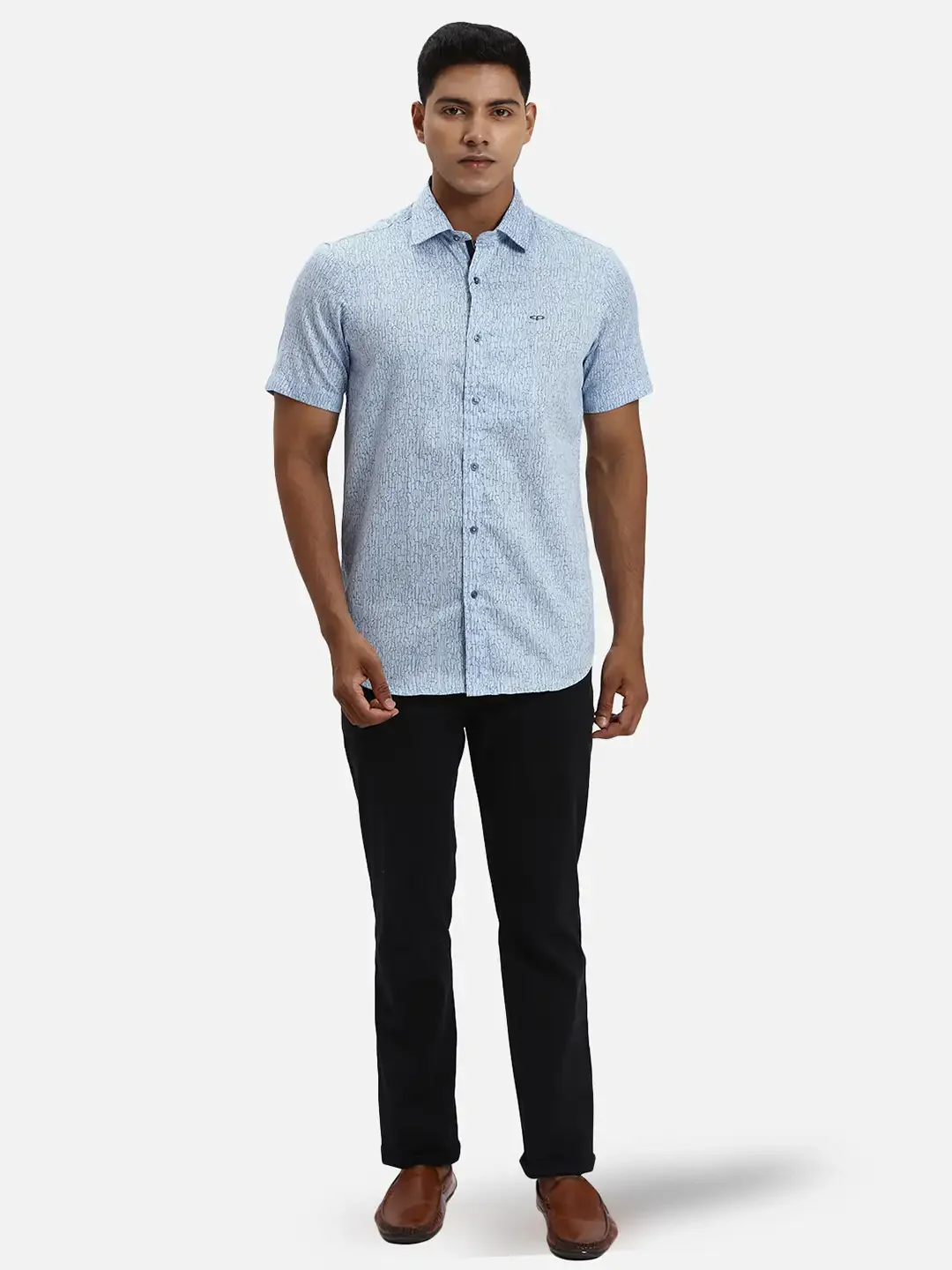 ColorPlus Regular Fit Printed Medium Blue Shirt - Image 5