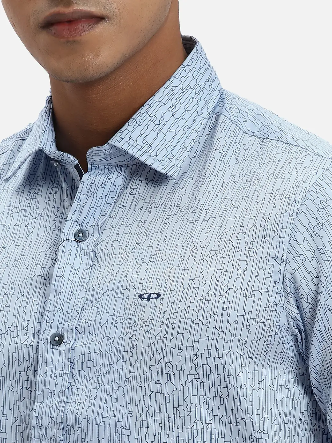 ColorPlus Regular Fit Printed Medium Blue Shirt - Image 6
