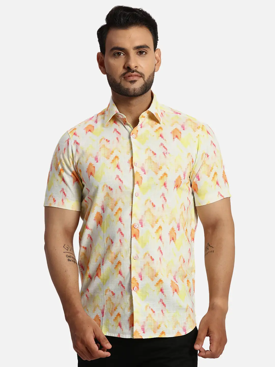 ColorPlus Regular Fit Printed Medium Yellow Shirt