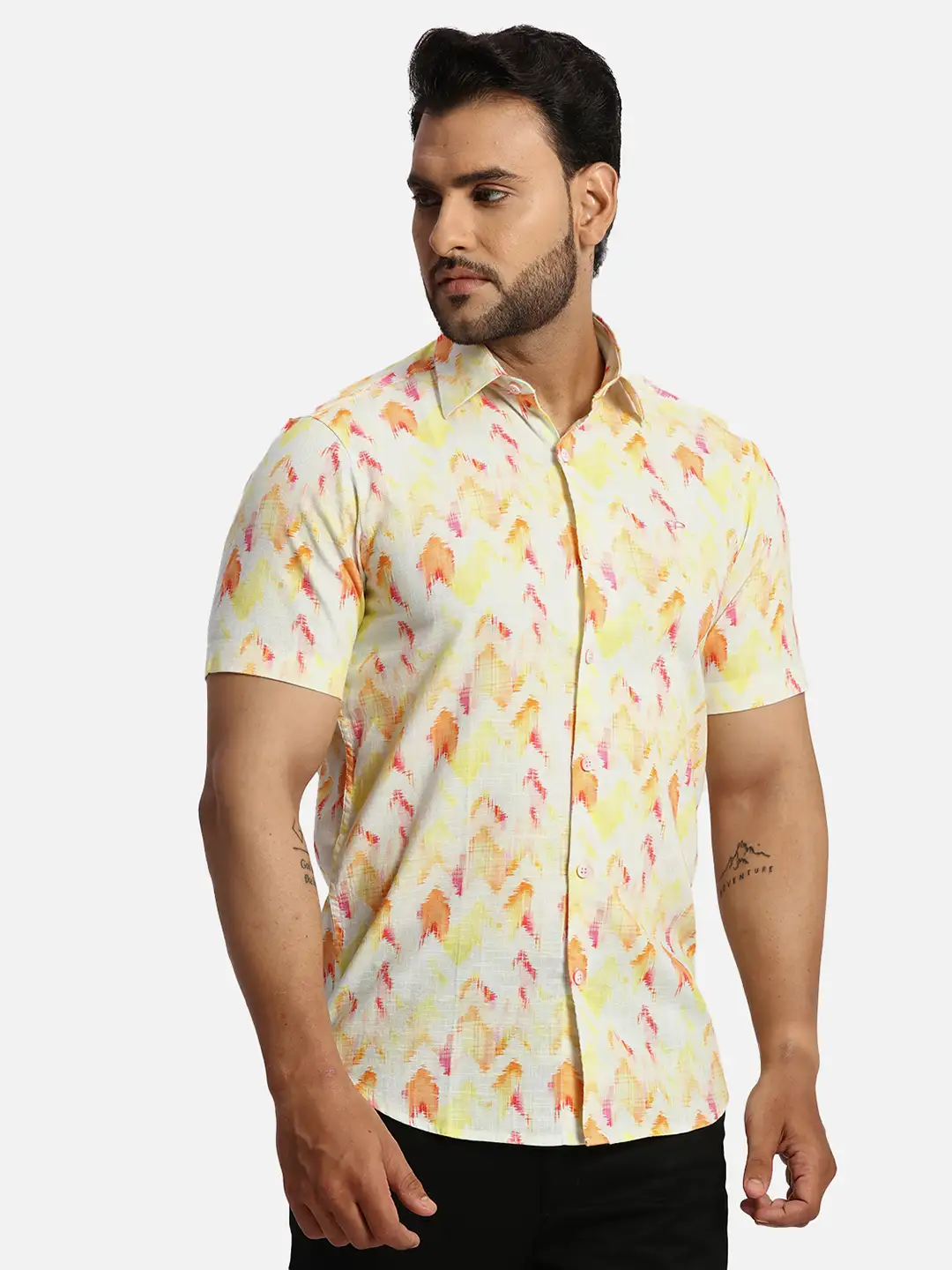 ColorPlus Regular Fit Printed Medium Yellow Shirt - Image 2