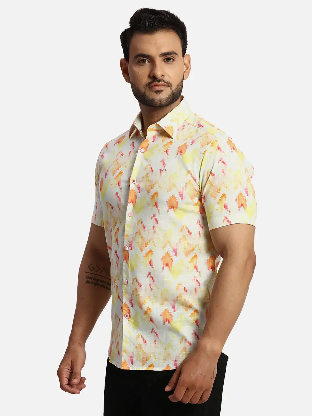 ColorPlus Regular Fit Printed Medium Yellow Shirt - Image 3