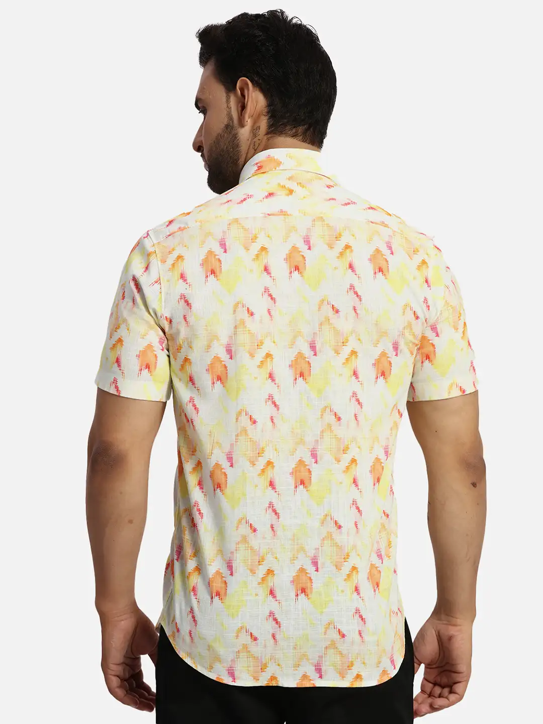 ColorPlus Regular Fit Printed Medium Yellow Shirt - Image 4
