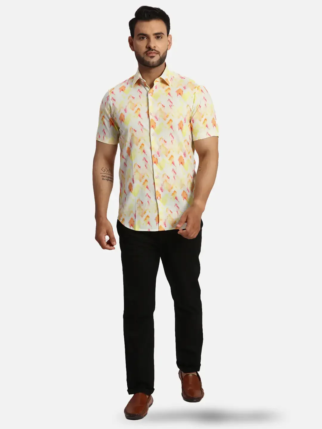 ColorPlus Regular Fit Printed Medium Yellow Shirt - Image 5