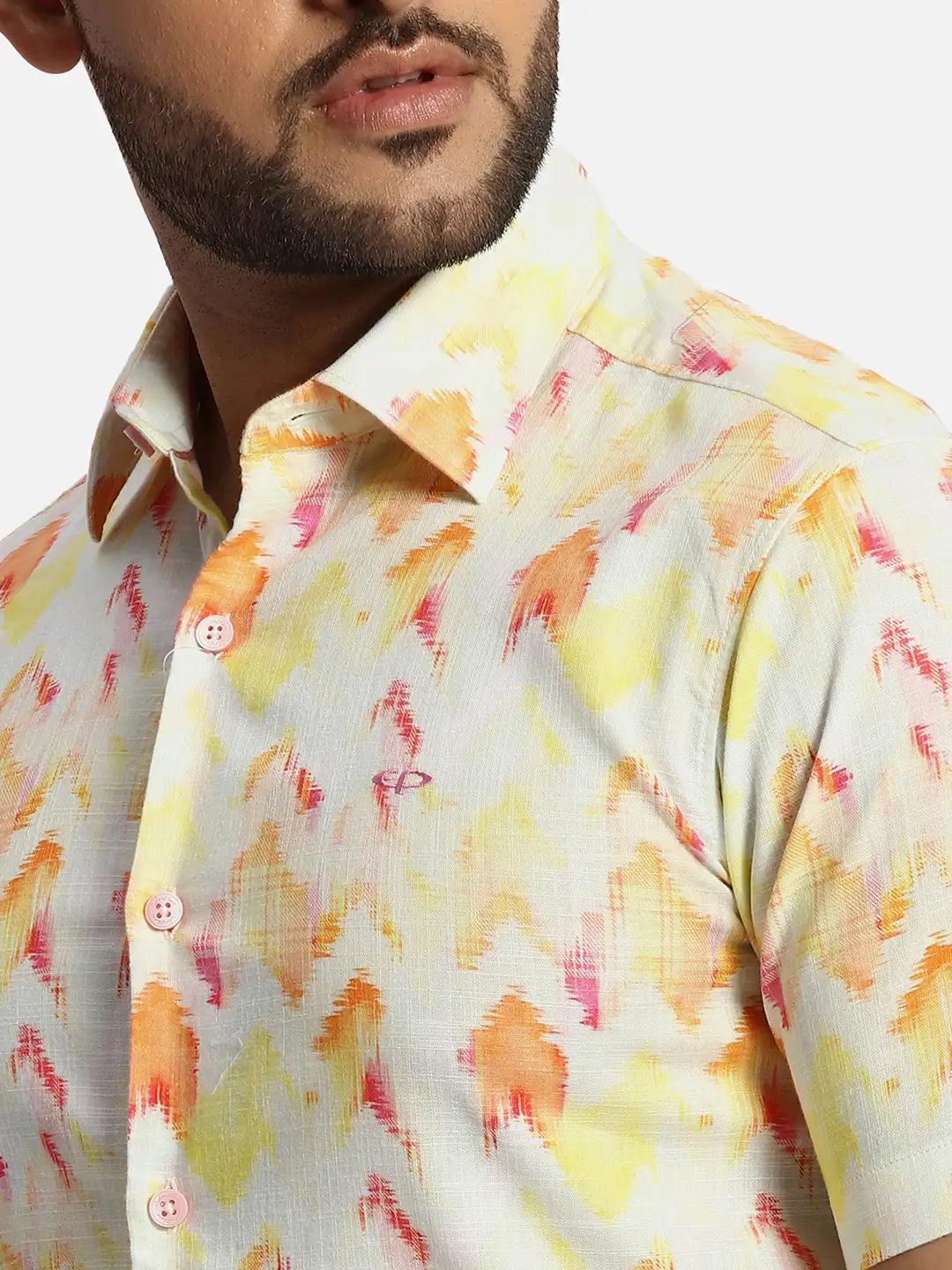 ColorPlus Regular Fit Printed Medium Yellow Shirt - Image 6