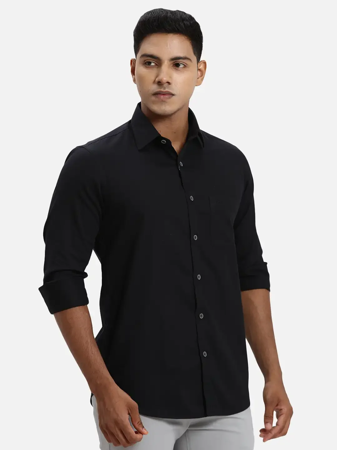 ColorPlus Regular Fit Solid Black Shirt - Image 2