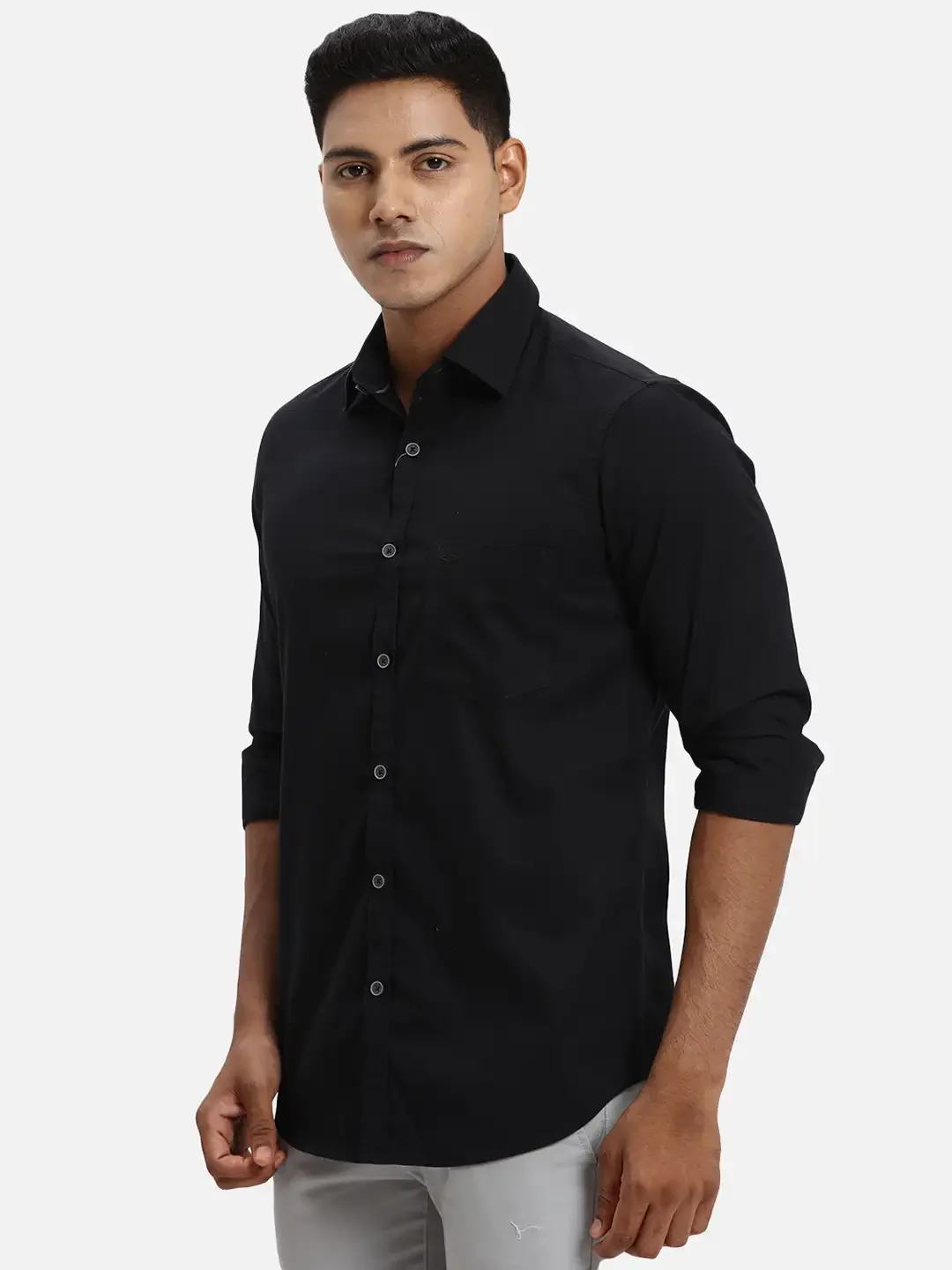 ColorPlus Regular Fit Solid Black Shirt - Image 3