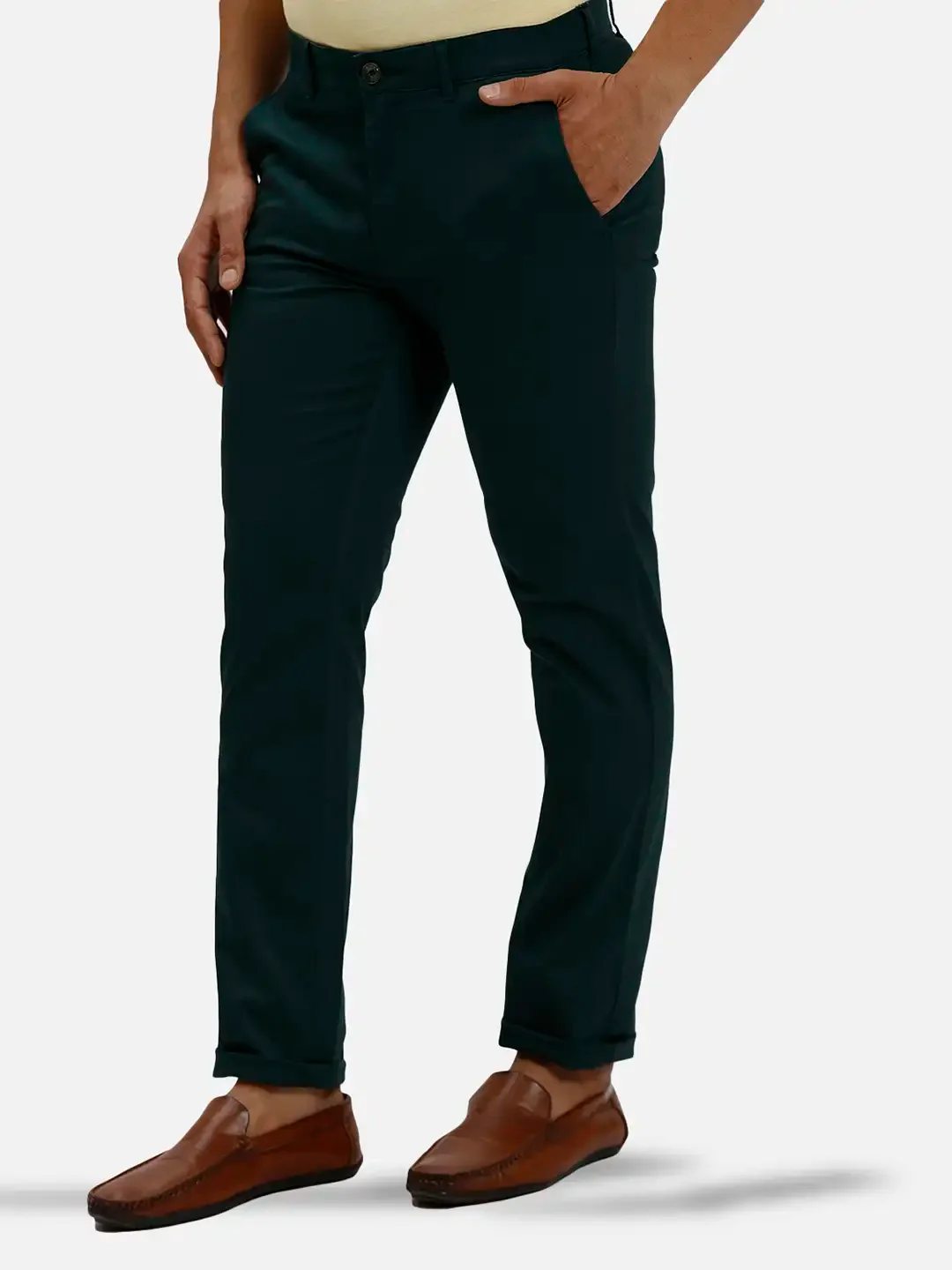 ColorPlus Regular Fit Solid Dark Green Trouser - Image 3