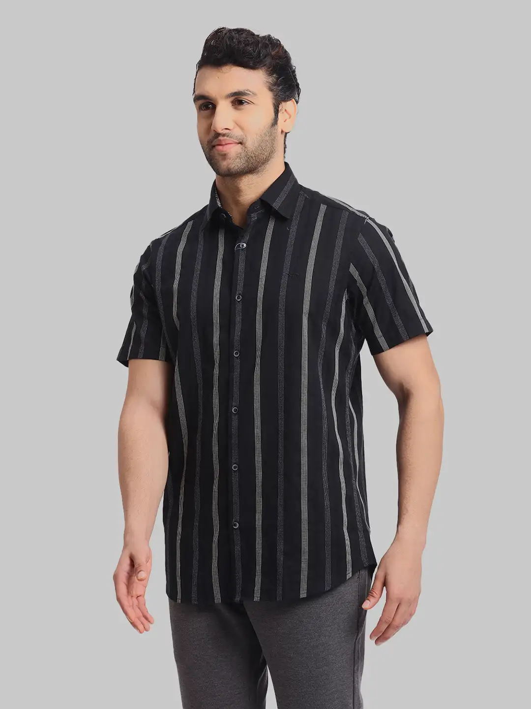 ColorPlus Regular Fit Striped Black Shirt - Image 3