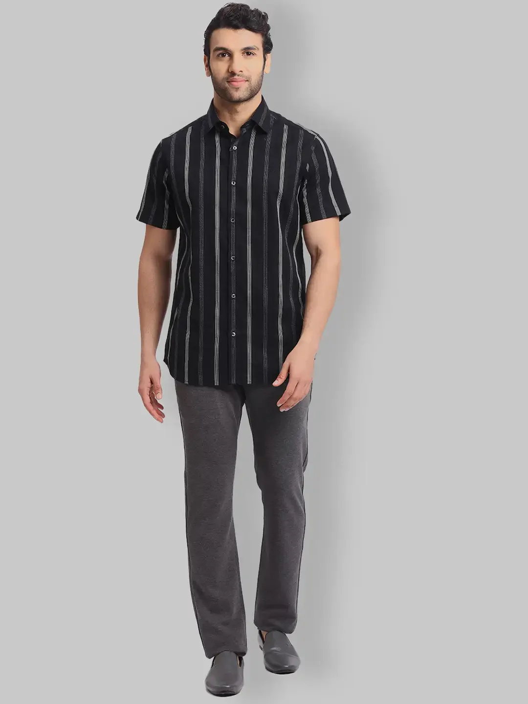 ColorPlus Regular Fit Striped Black Shirt - Image 5