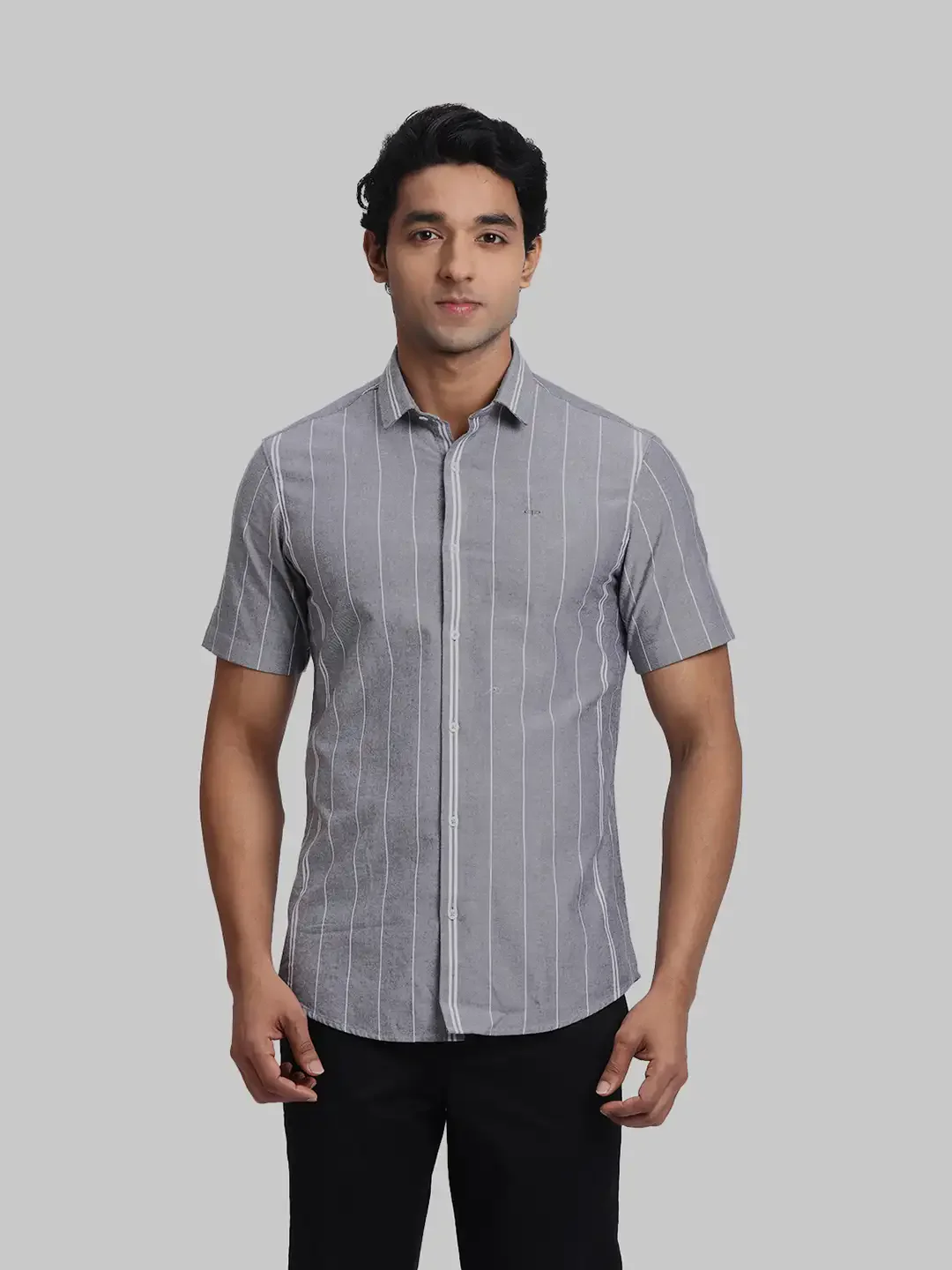ColorPlus Regular Fit Striped Dark Grey Shirt
