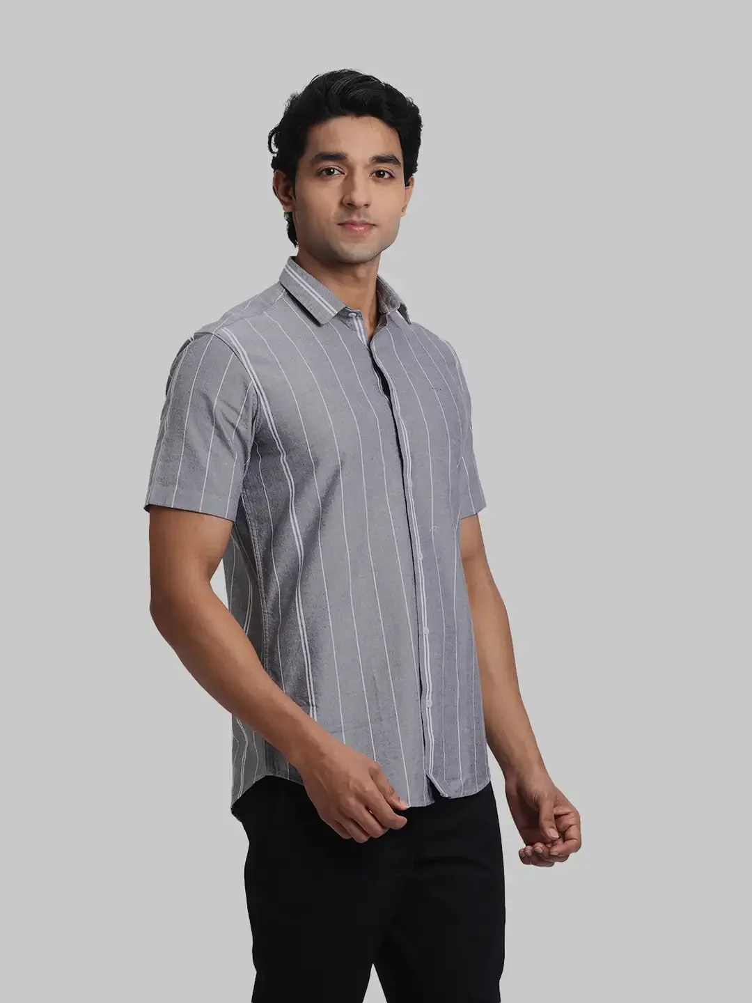 ColorPlus Regular Fit Striped Dark Grey Shirt - Image 2