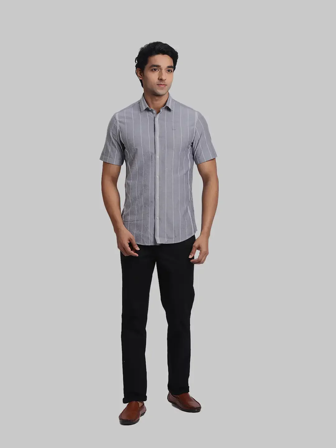ColorPlus Regular Fit Striped Dark Grey Shirt - Image 5