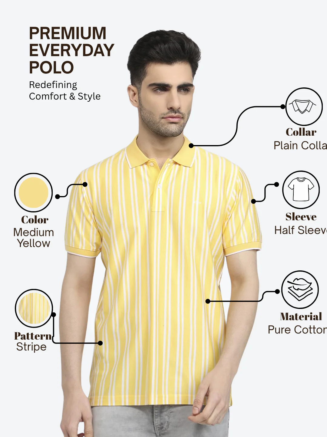 Colorplus Men Yellow Regular Fit Stripe Polo Neck Collar T-Shirt - Image 4