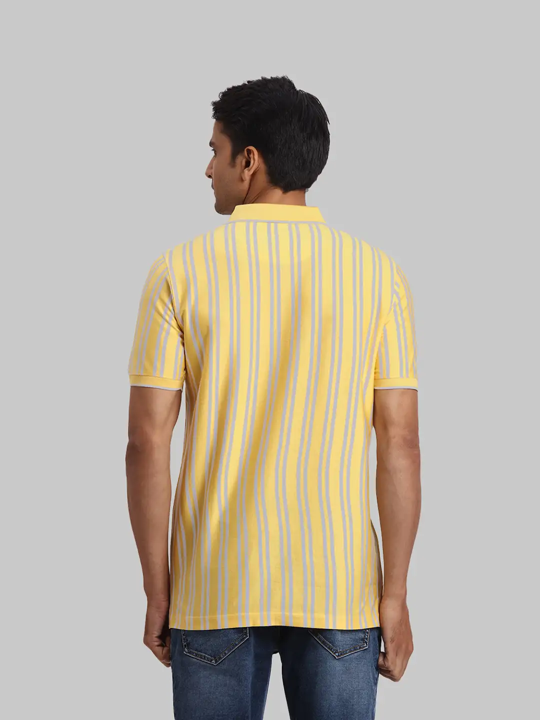 Colorplus Men Yellow Regular Fit Stripe Polo Neck Collar T-Shirt - Image 5