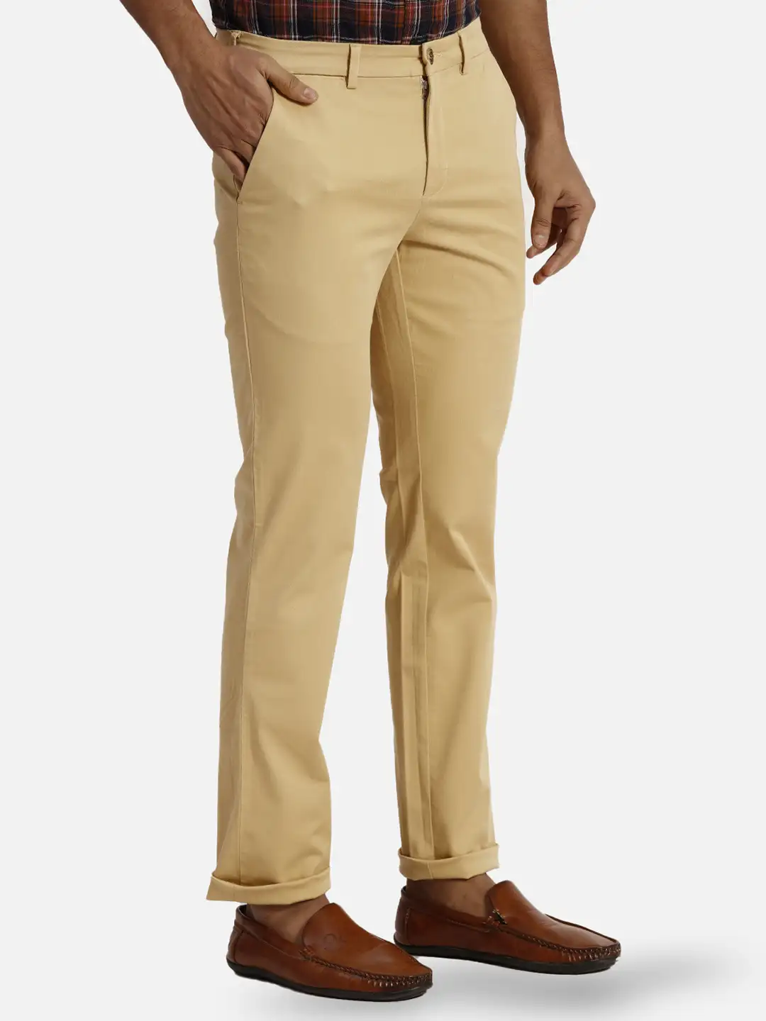 ColorPlus Slim Fit Solid Medium Khaki Trouser - Image 2