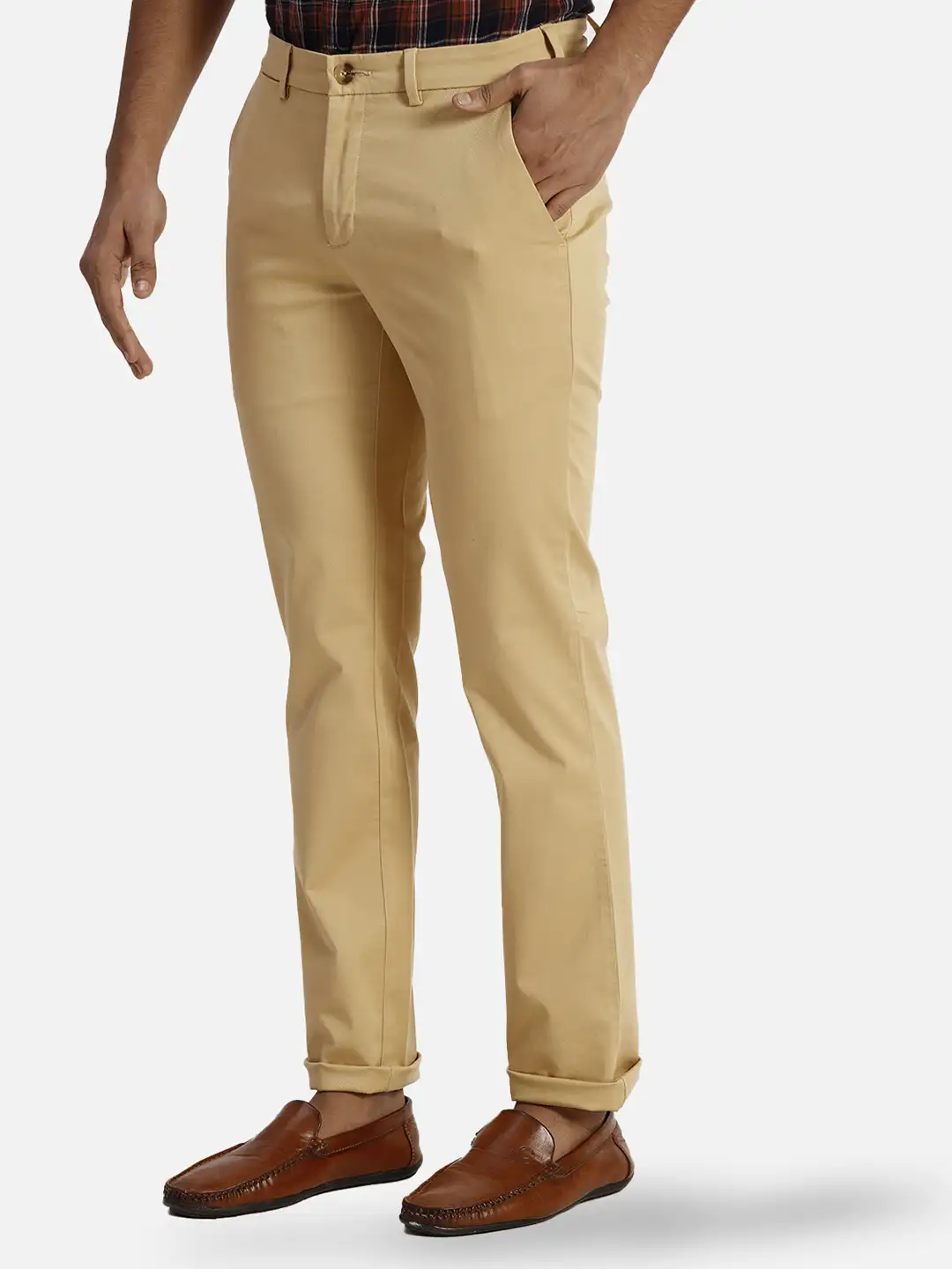 ColorPlus Slim Fit Solid Medium Khaki Trouser - Image 3