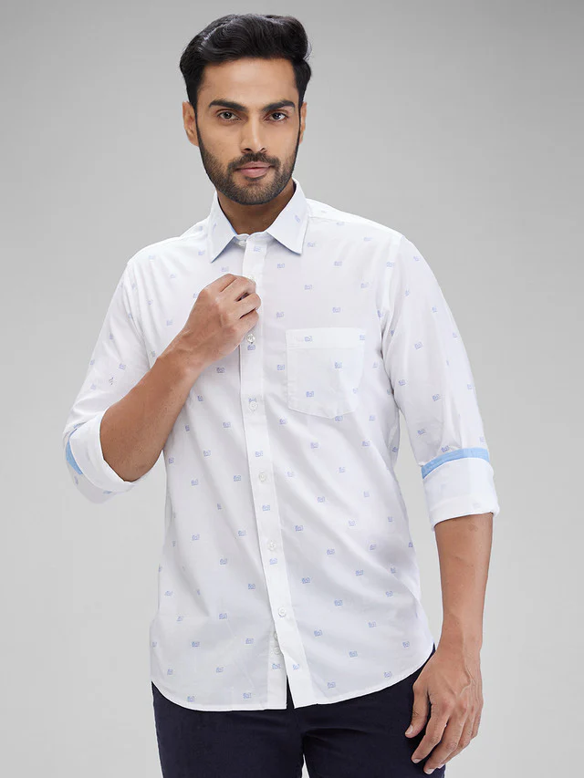 Colorplus White Printed Contemporary Fit Cotton Casual Shirt