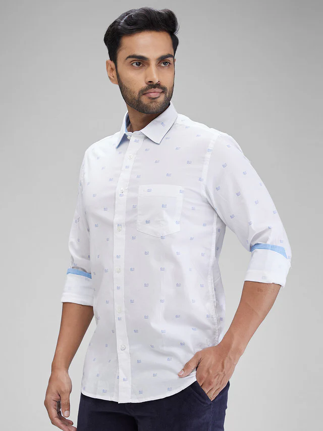 Colorplus White Printed Contemporary Fit Cotton Casual Shirt - Image 3