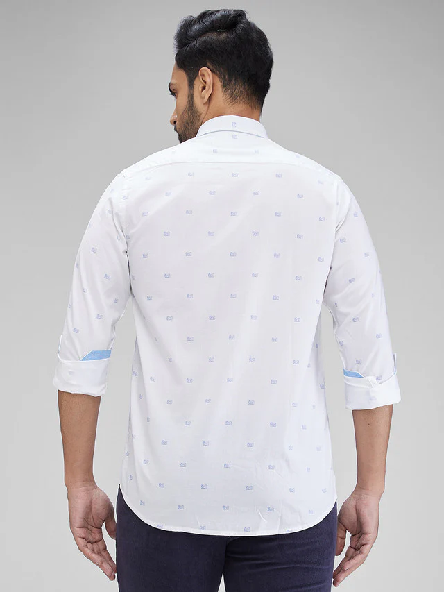 Colorplus White Printed Contemporary Fit Cotton Casual Shirt - Image 4