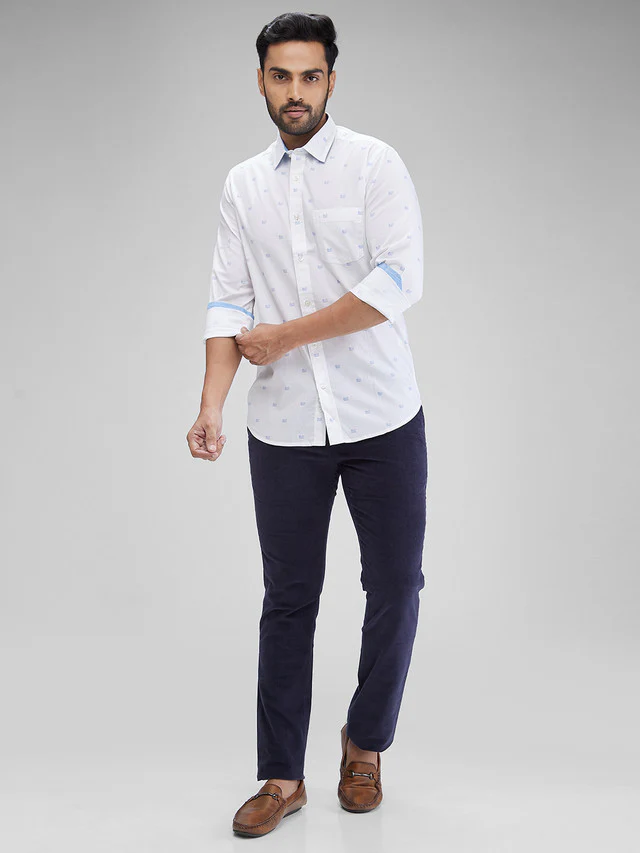 Colorplus White Printed Contemporary Fit Cotton Casual Shirt - Image 5
