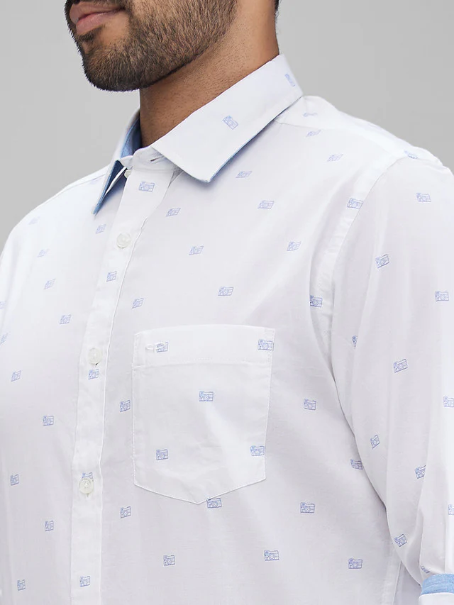 Colorplus White Printed Contemporary Fit Cotton Casual Shirt - Image 6