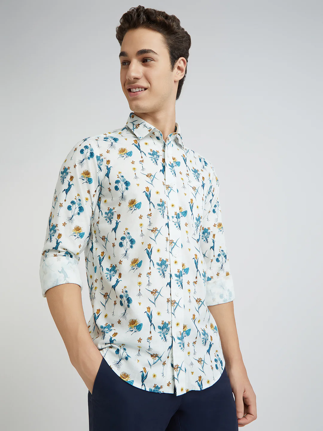 Colorplus White Printed Contemporary Fit Cotton Casual Shirt - Image 2