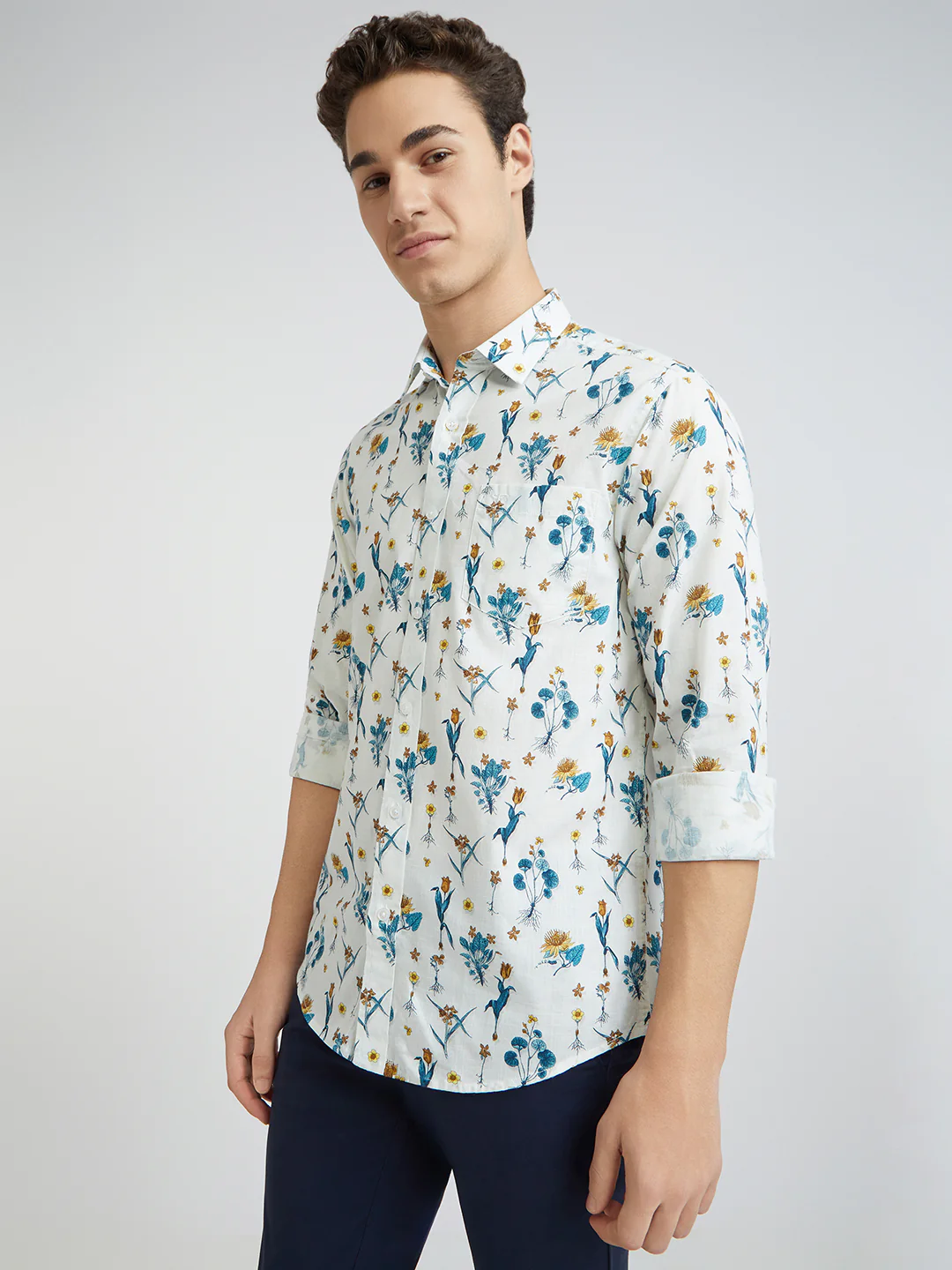 Colorplus White Printed Contemporary Fit Cotton Casual Shirt - Image 3