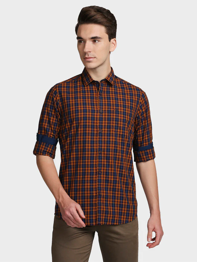 Colorplus Yellow Checks Contemporary Fit Cotton Casual Shirt