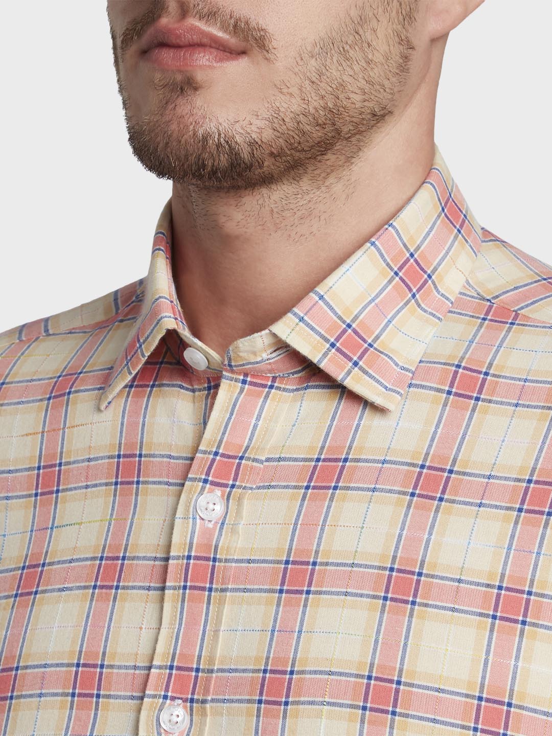 Colorplus Men Red Checkered Tailored Fit Cotton Casual Shirt - Image 5