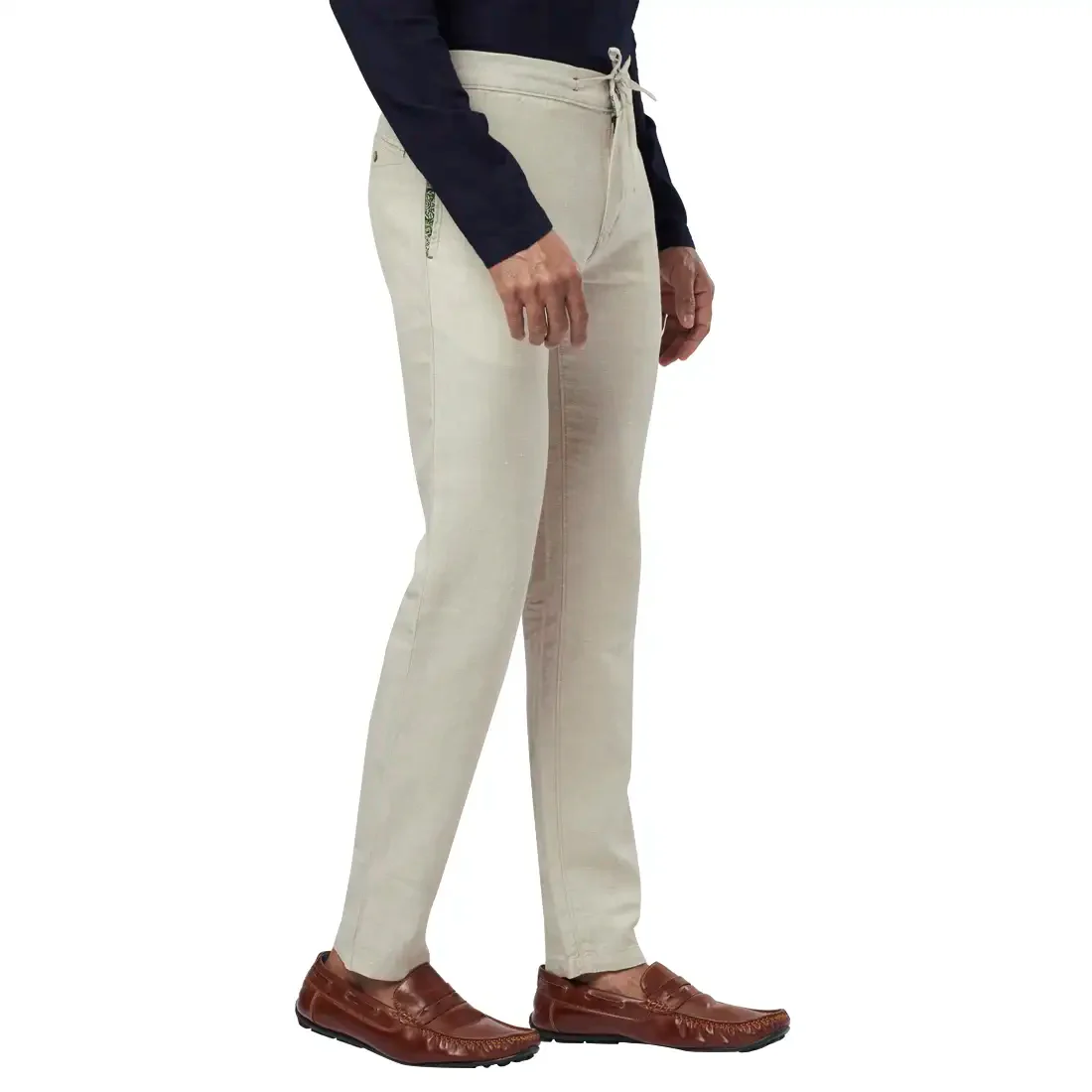 Men Beige Cotton Blend Trouser - Image 2