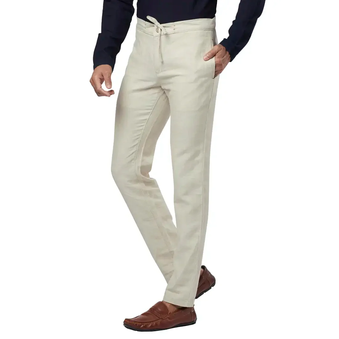 Men Beige Cotton Blend Trouser - Image 3