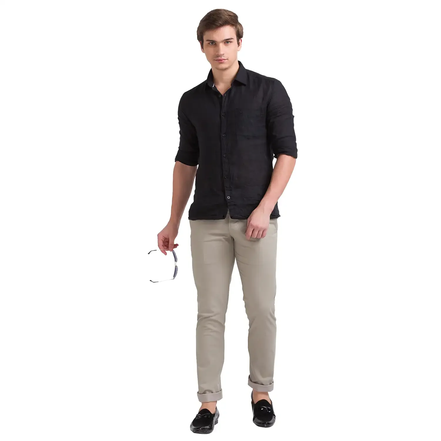 Men Beige Low Rise Tapered Fit Print Cotton Blend Trouser - Image 5